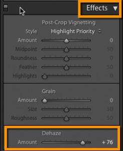 Lightroom CC Dehaze Effect Slider