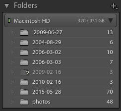 Default Lightroom Folders Panel Behavior