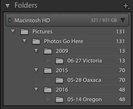 Lightroom Folders Panel with Folder Hierarchy Revealed