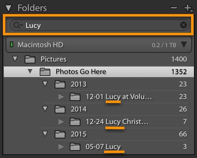 Find folders in Lightroom with the Folder Filter