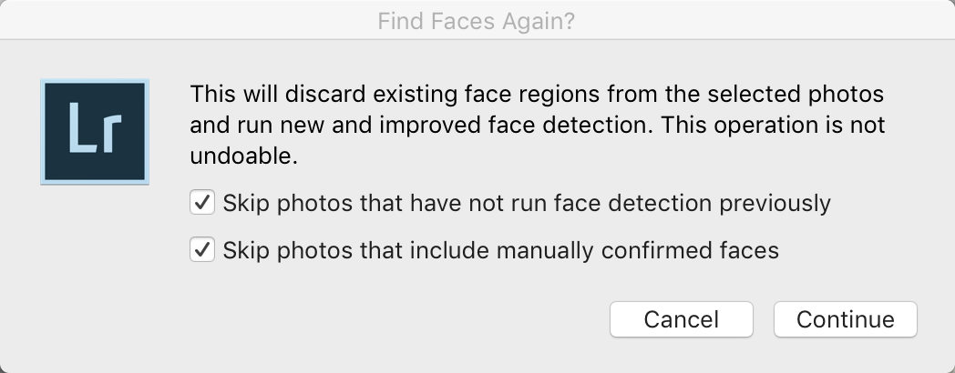 Lightroom Classic - Find Faces Again Dialog