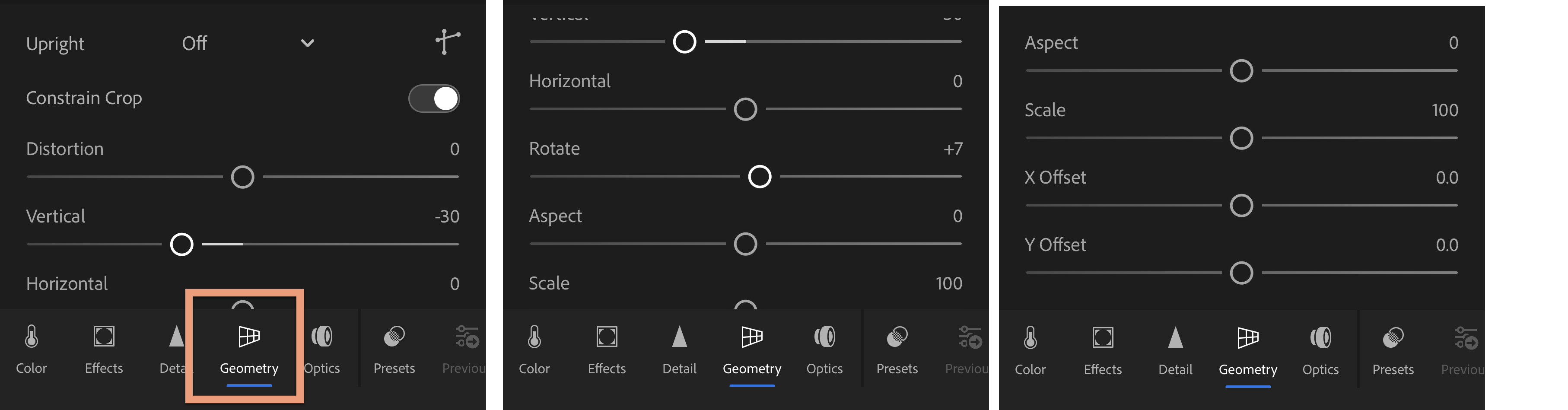 Lightroom CC iOS Geometry Editing Options