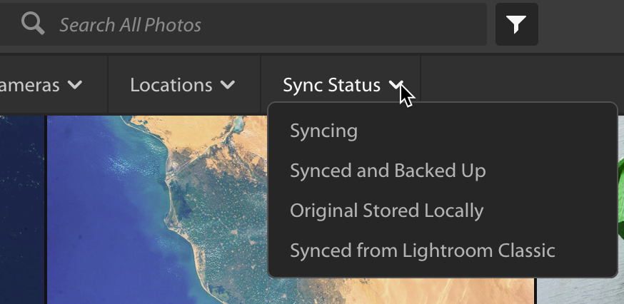 Filter on Sync Status in Lightroom CC