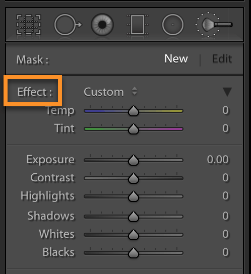 Reset all sliders in Lightroom's adjustment brush and other local adjustment tools.