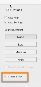 LR Classic HDR Options: Create Stack