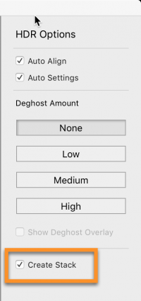 LR Classic HDR Options: Create Stack