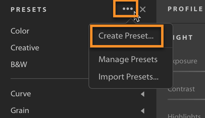 Create a preset in Lightroom CC