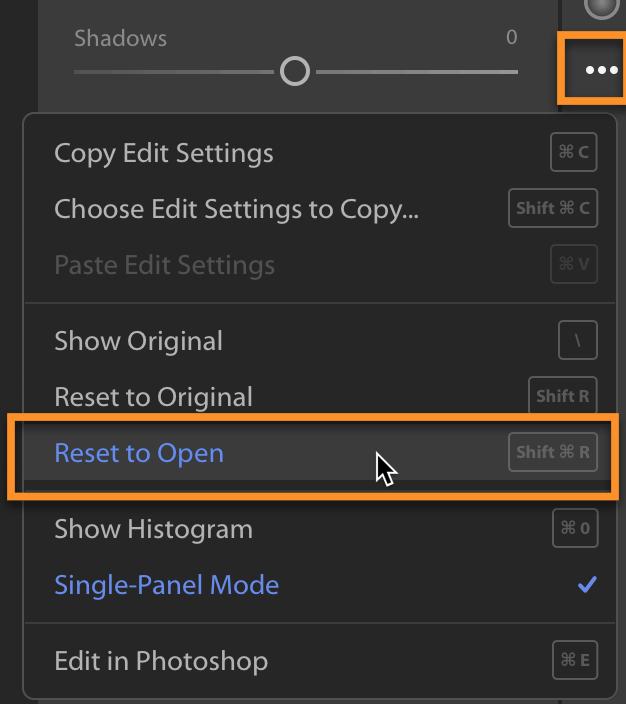 Lightroom CC: Reset Your Photo to Open