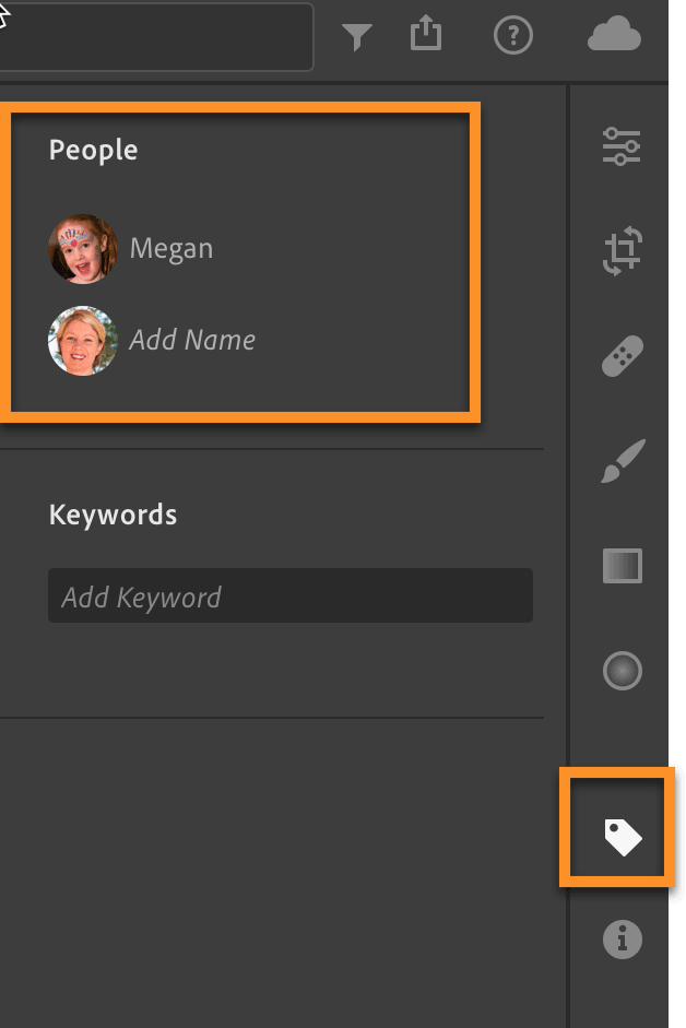 Lightroom CC People Shown in the Keyword Tab