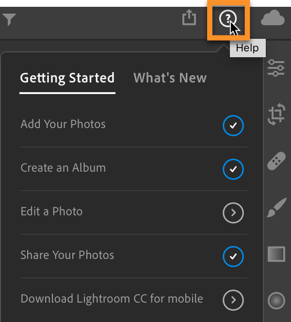 Lightroom CC Help Options