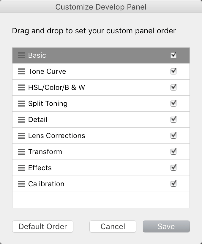 Customize Develop Panel Order in Lightroom Classic