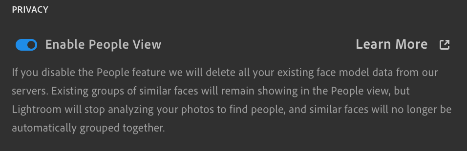 Disable People View in LIghtroom CC