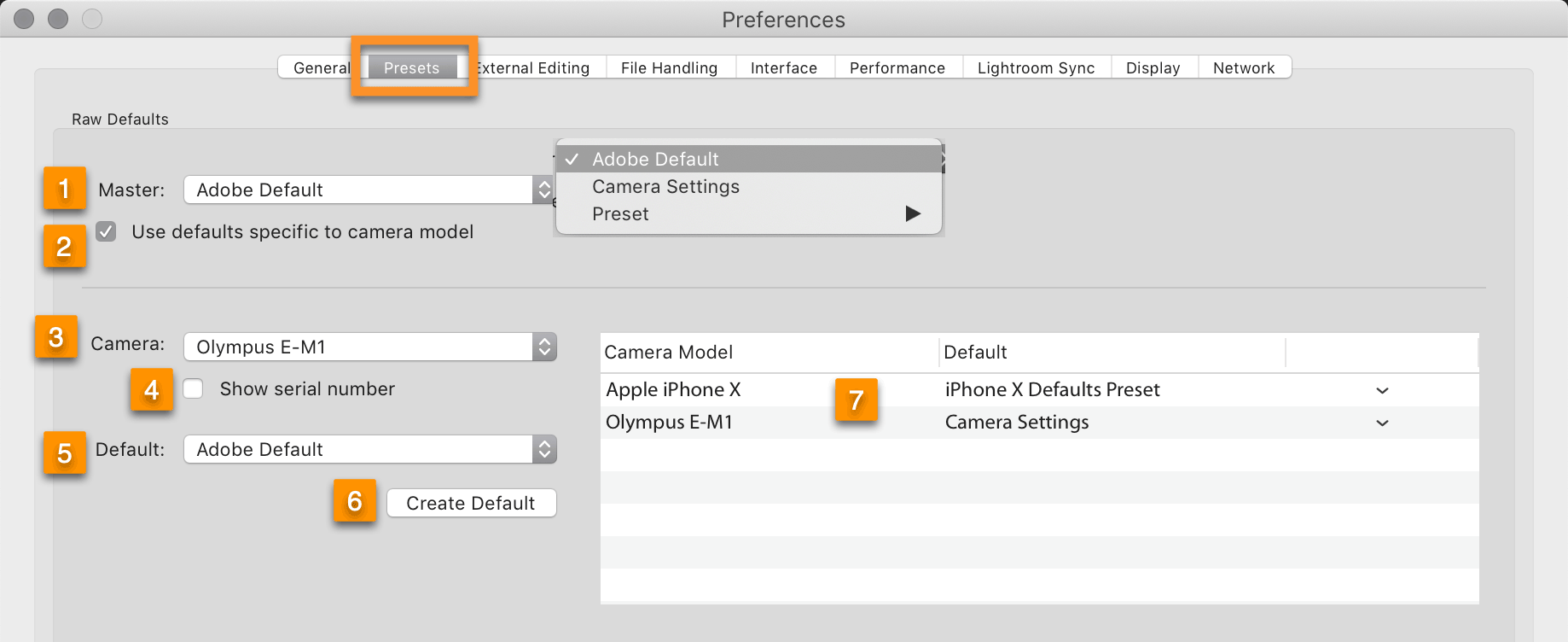 How to specify default develop settings for raw files in Lightroom Classic