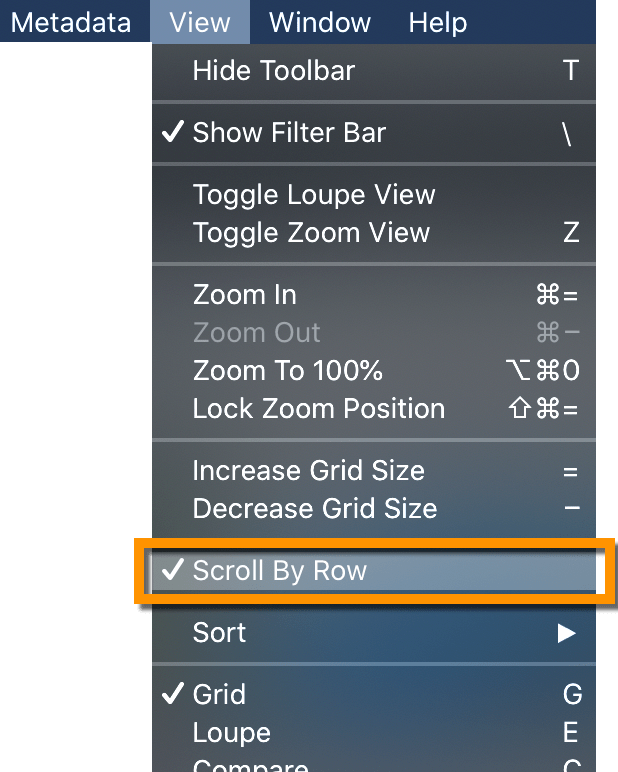 Scroll by Row in Lightroom Classic